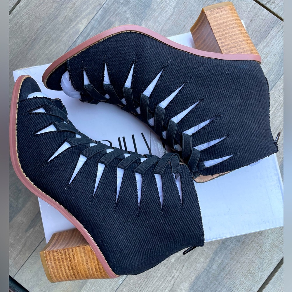 Black Canvas Open Toe Boots NEW